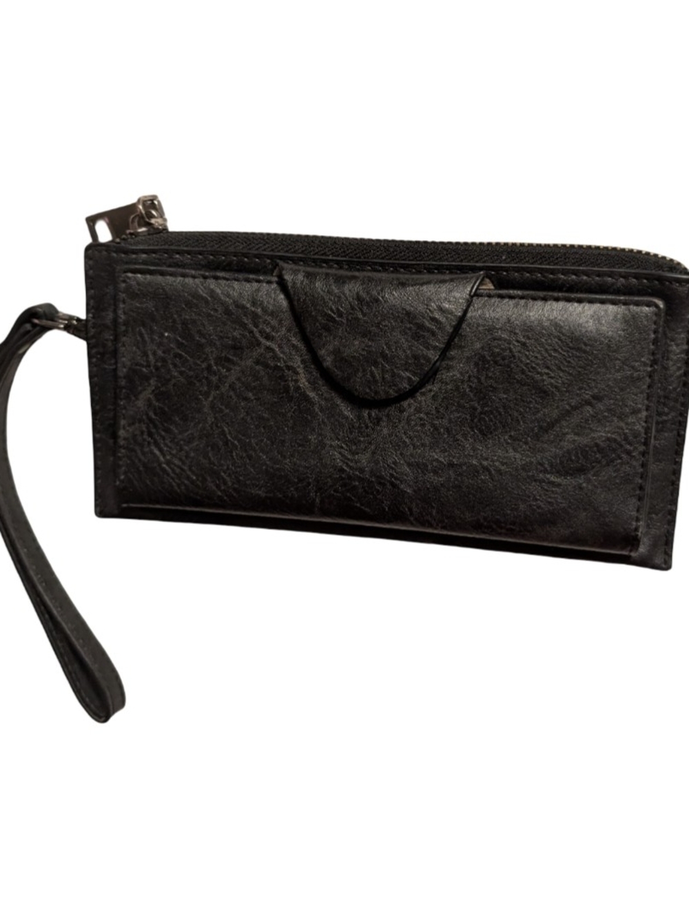 Black Textured Leather Wristlet Wallet Soft Quality Purse Clutch Vintage Travel